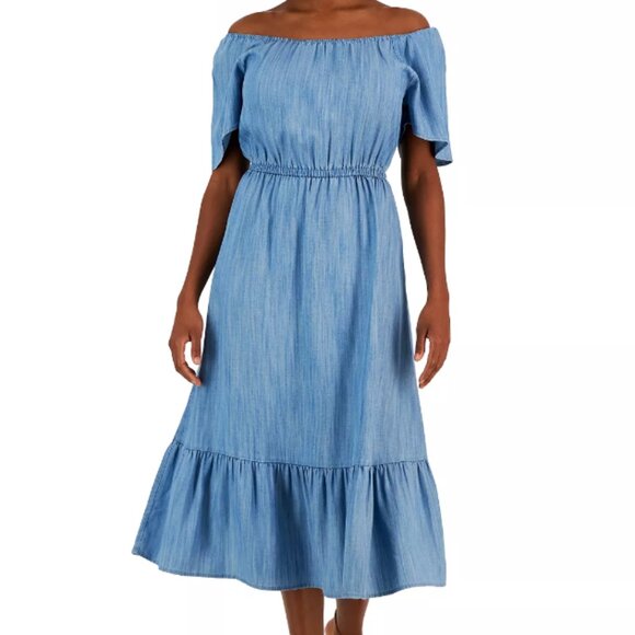 On Off-The-Shoulder Chambray Midi Dress - Picture 2 of 2